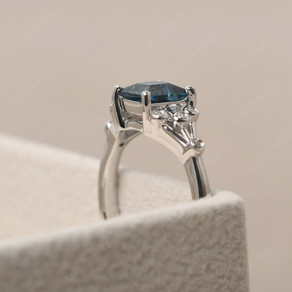 Princess Cut London Blue Topaz Ring Art Deco Silver - LUO Jewelry