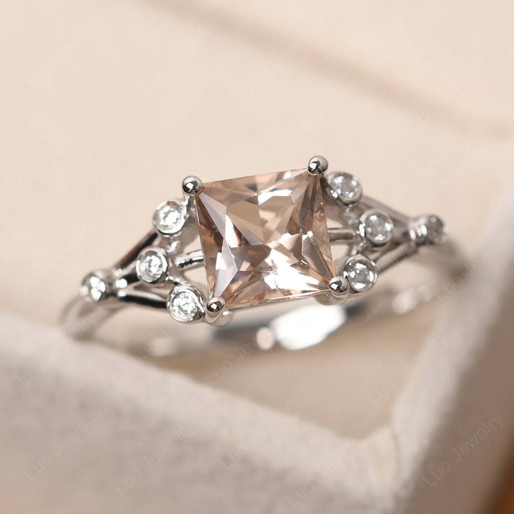 Princess Cut Morganite Ring Art Deco Silver - LUO Jewelry