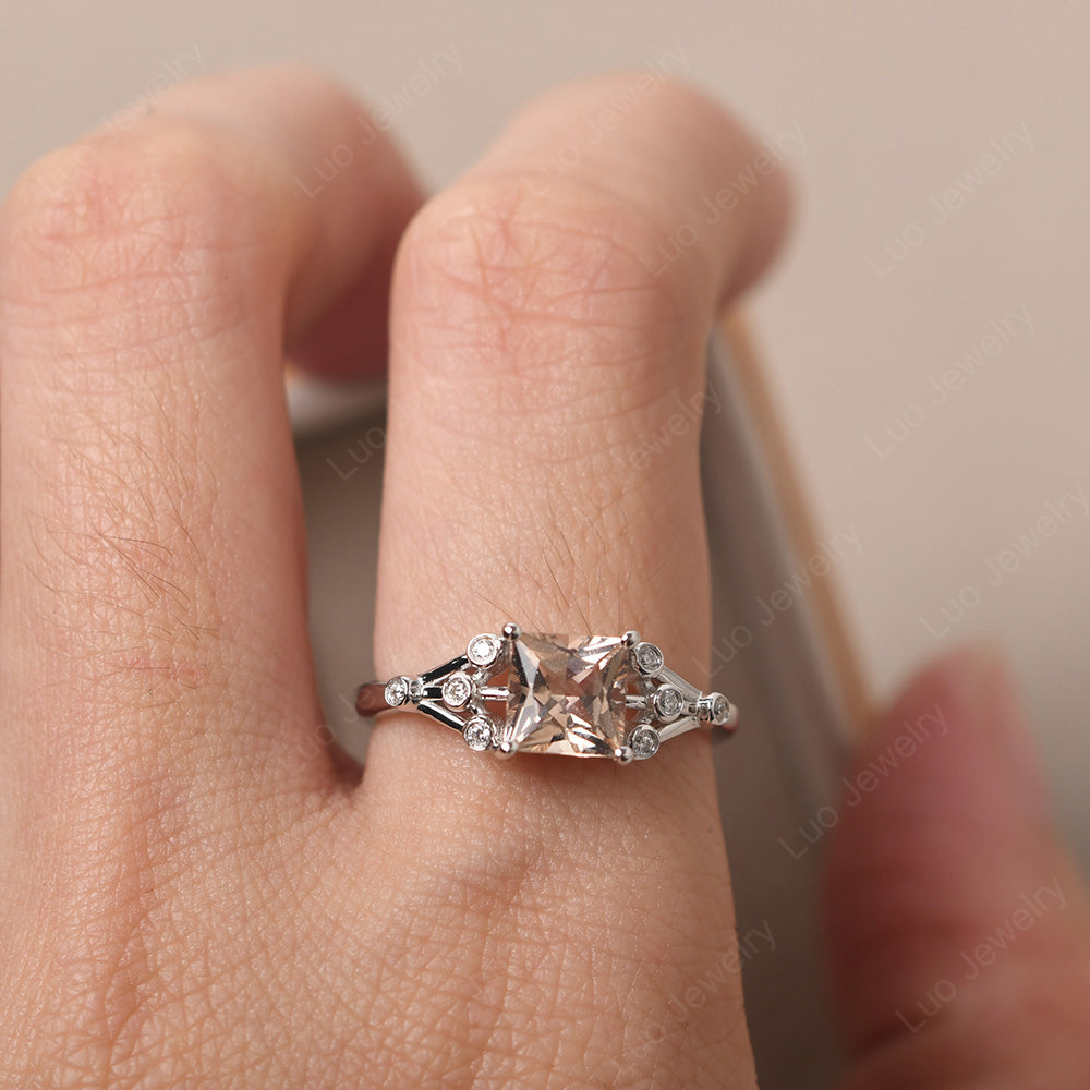 Princess Cut Morganite Ring Art Deco Silver - LUO Jewelry