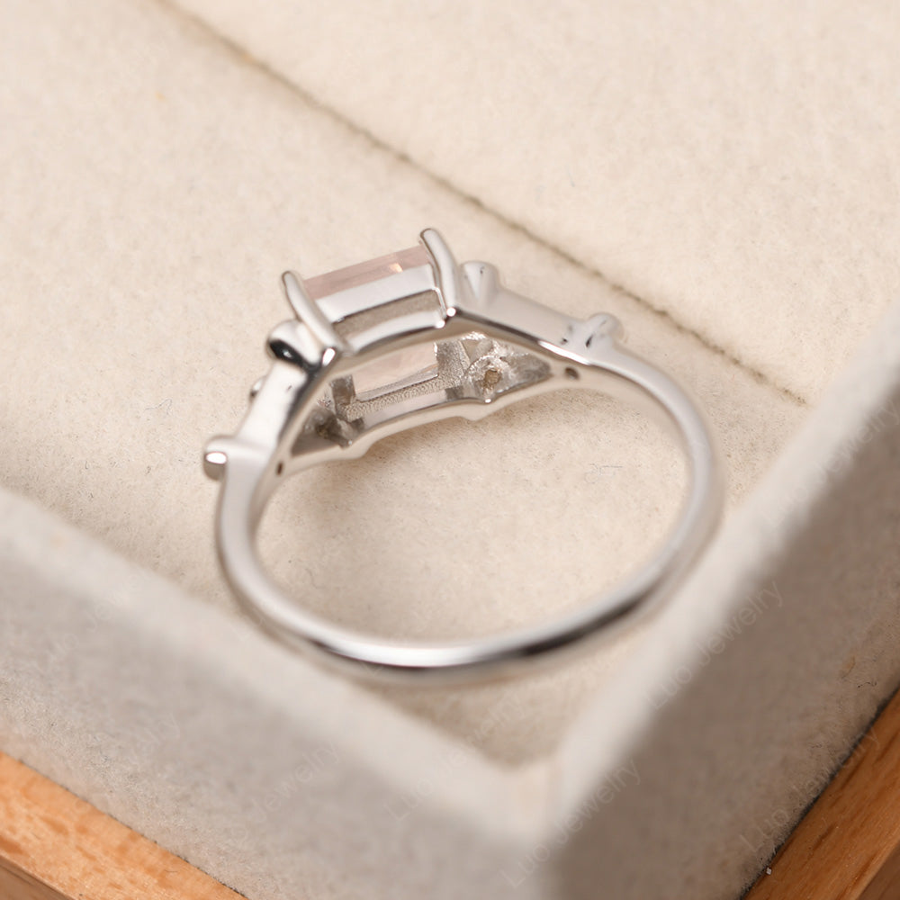 Princess Cut Rose Quartz Ring Art Deco Silver - LUO Jewelry