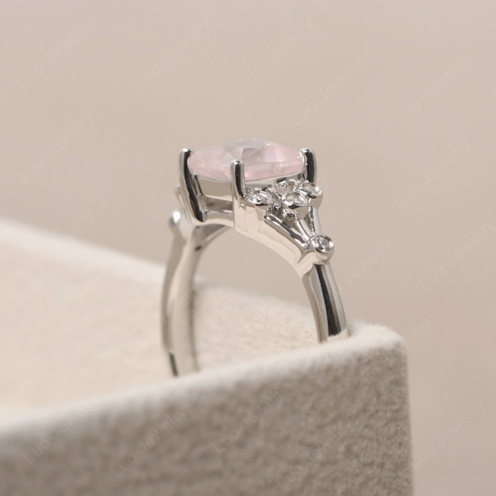 Princess Cut Rose Quartz Ring Art Deco Silver - LUO Jewelry