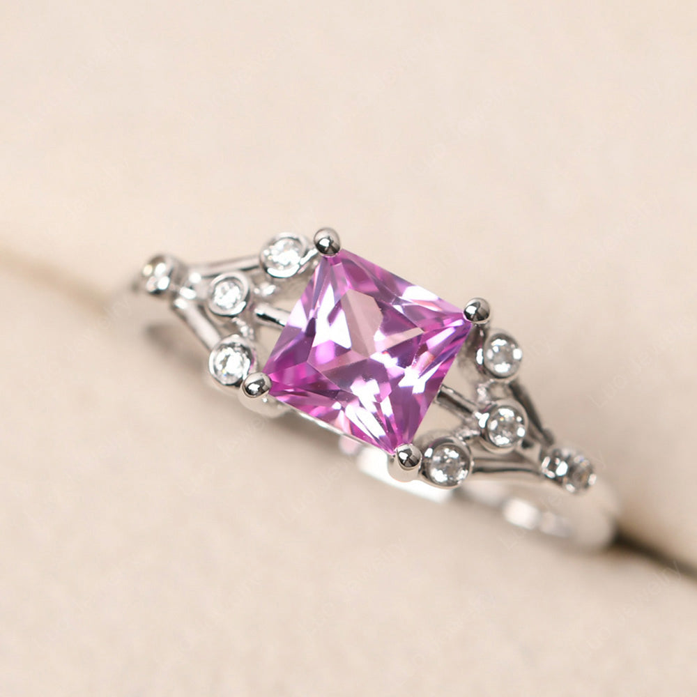 Princess Cut Pink Sapphire Ring Art Deco Silver - LUO Jewelry