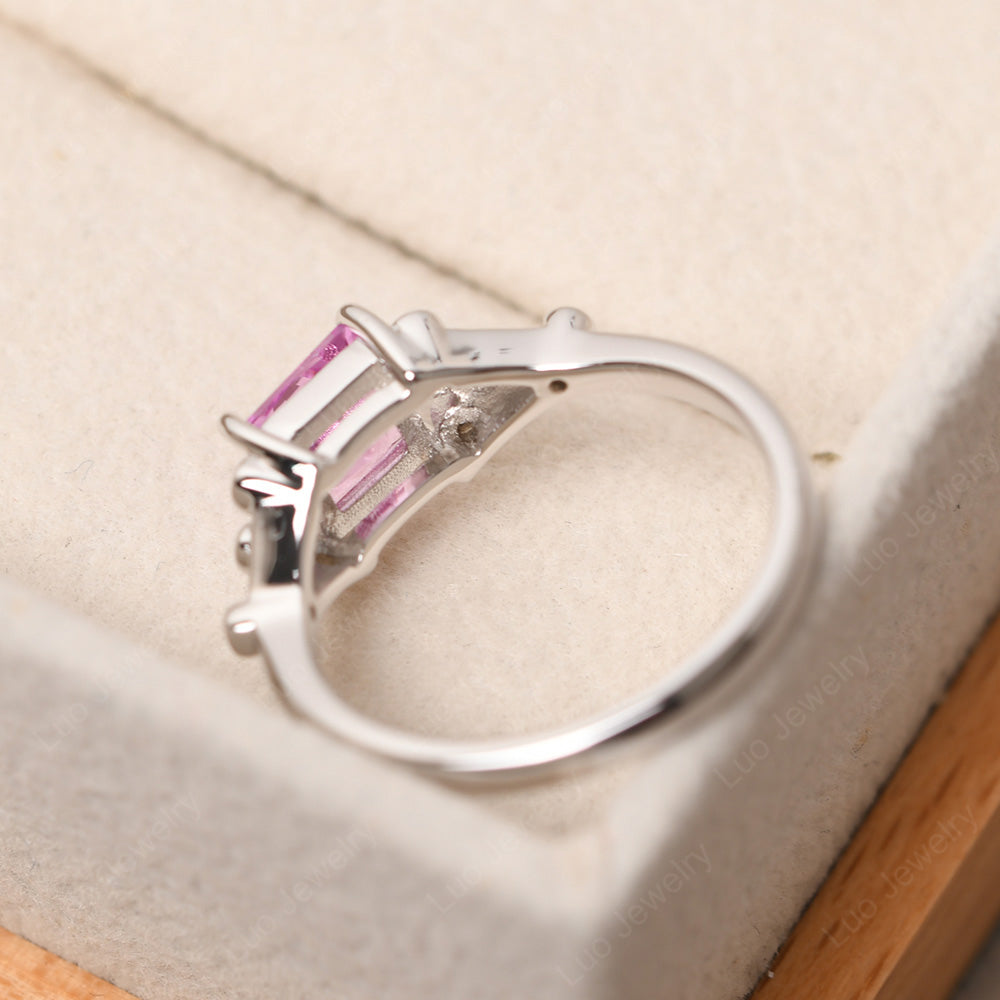 Princess Cut Pink Sapphire Ring Art Deco Silver - LUO Jewelry