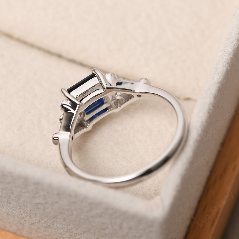 Princess Cut Lab Sapphire Ring Art Deco Silver - LUO Jewelry