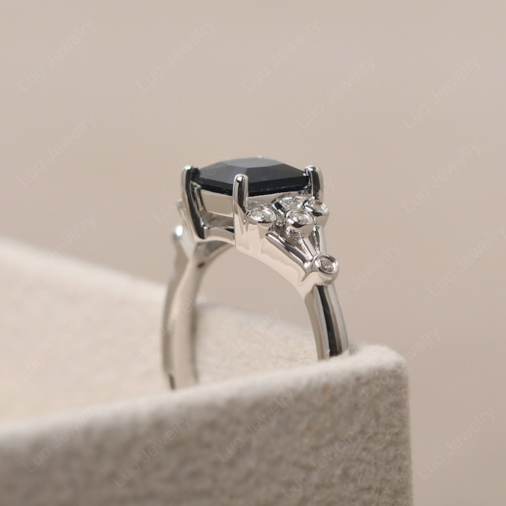 Princess Cut Lab Sapphire Ring Art Deco Silver - LUO Jewelry