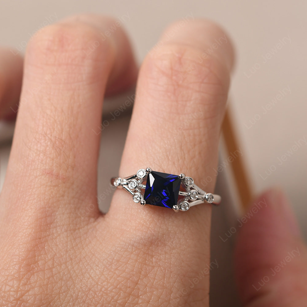 Princess Cut Lab Sapphire Ring Art Deco Silver - LUO Jewelry