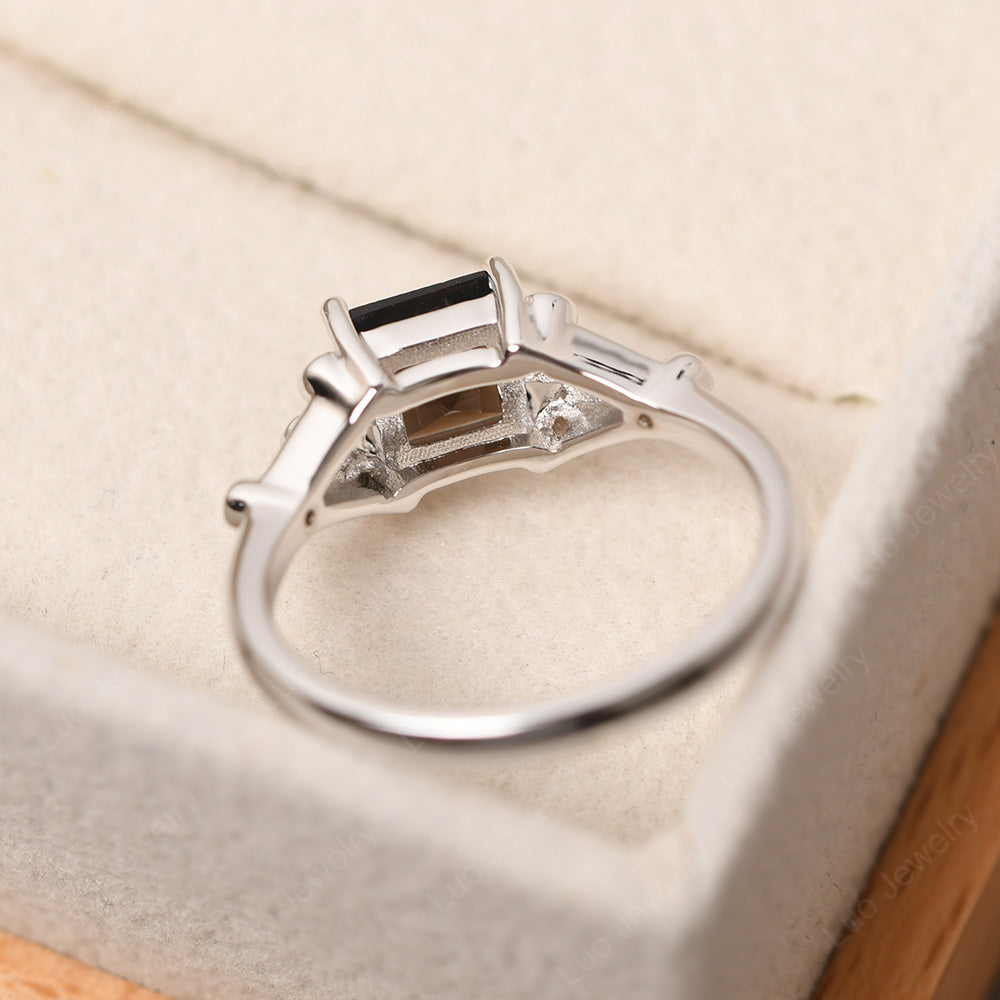 Square Cut Smoky Quartz Ring Art Deco Silver - LUO Jewelry