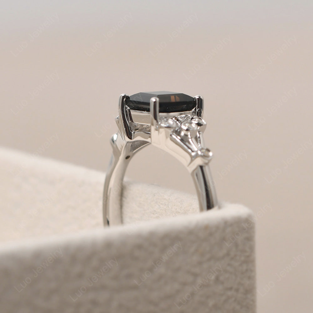 Square Cut Smoky Quartz Ring Art Deco Silver - LUO Jewelry