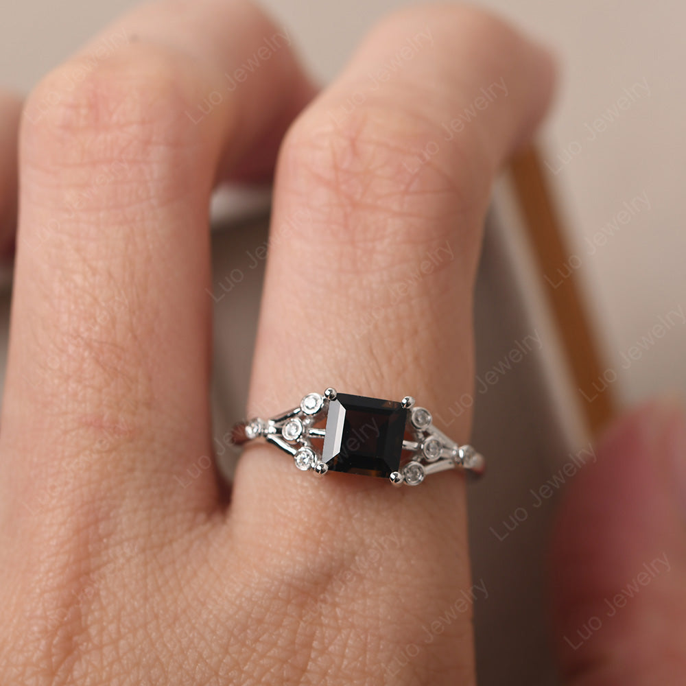 Square Cut Smoky Quartz Ring Art Deco Silver - LUO Jewelry