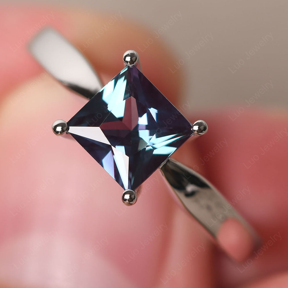 Alexandrite Solitaire Princess Cut Engagement Ring - LUO Jewelry