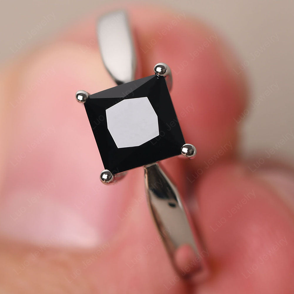 Black Spinel Solitaire Princess Cut Engagement Ring - LUO Jewelry
