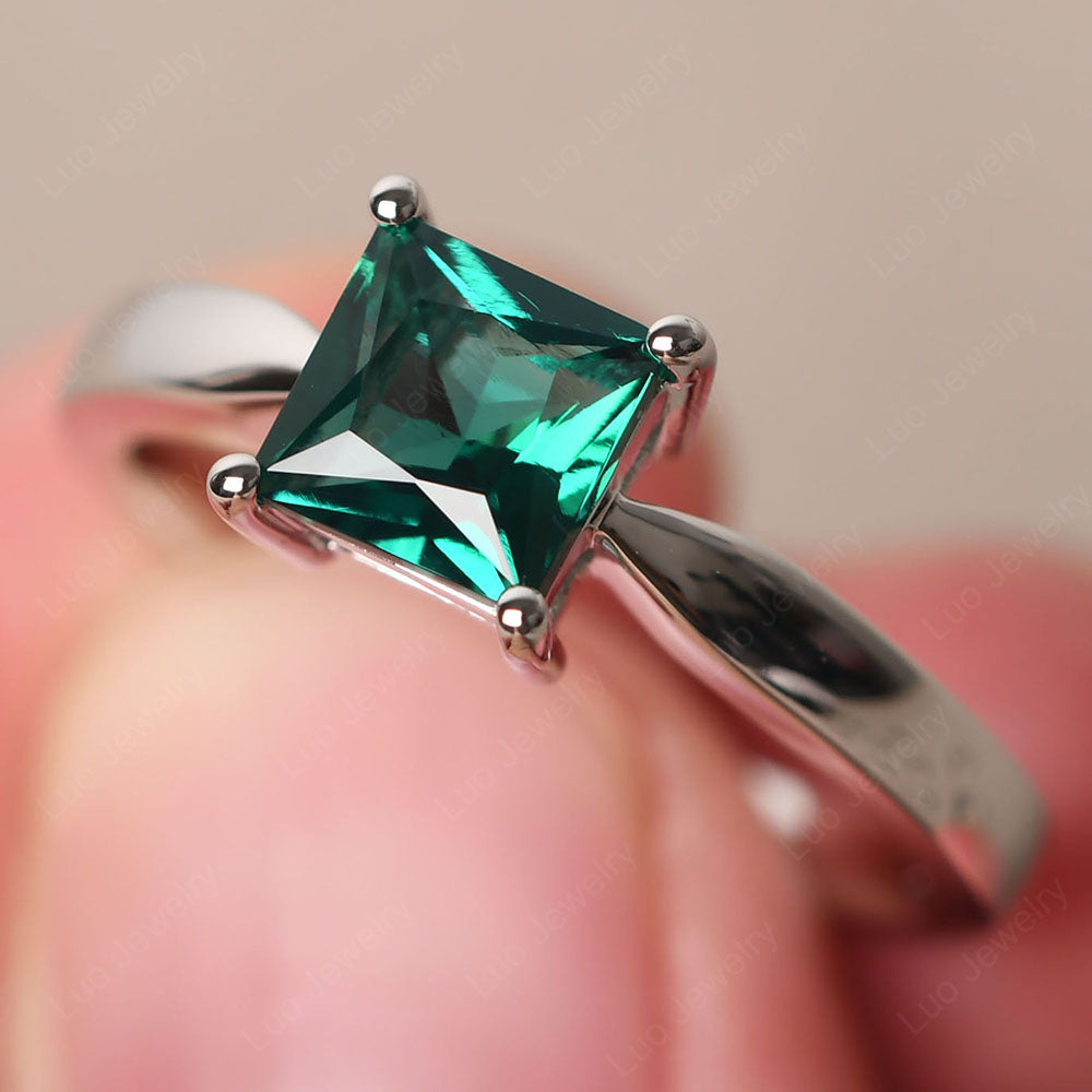 Emerald Solitaire Princess Cut Engagement Ring - LUO Jewelry