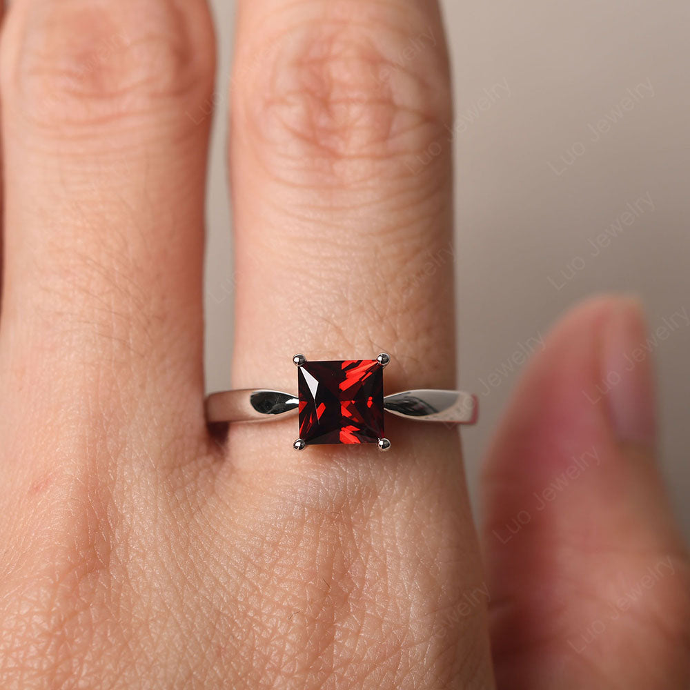 Garnet Solitaire Princess Cut Engagement Ring - LUO Jewelry