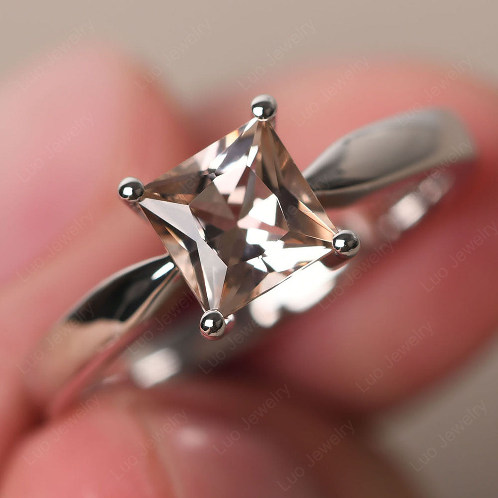 Morganite Solitaire Princess Cut Engagement Ring - LUO Jewelry