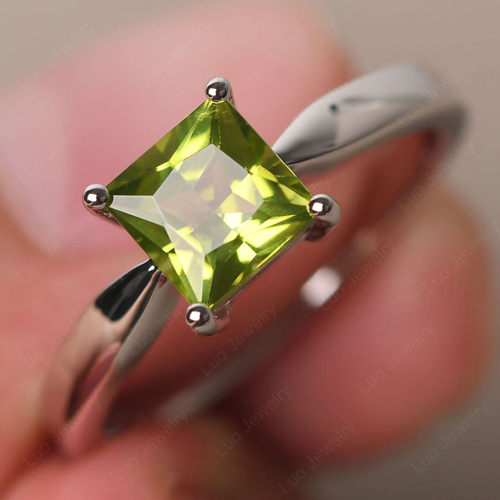 Peridot Solitaire Princess Cut Engagement Ring - LUO Jewelry