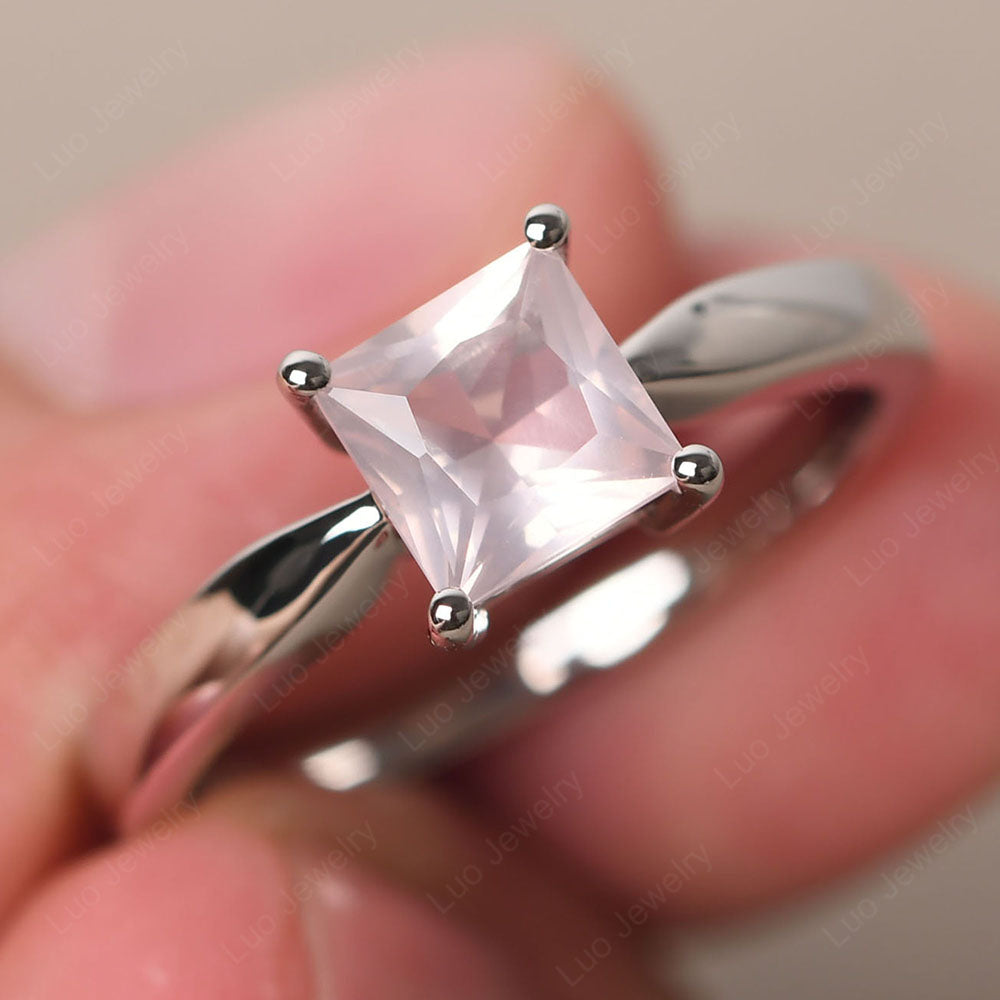 Rose Quartz Solitaire Princess Cut Engagement Ring - LUO Jewelry