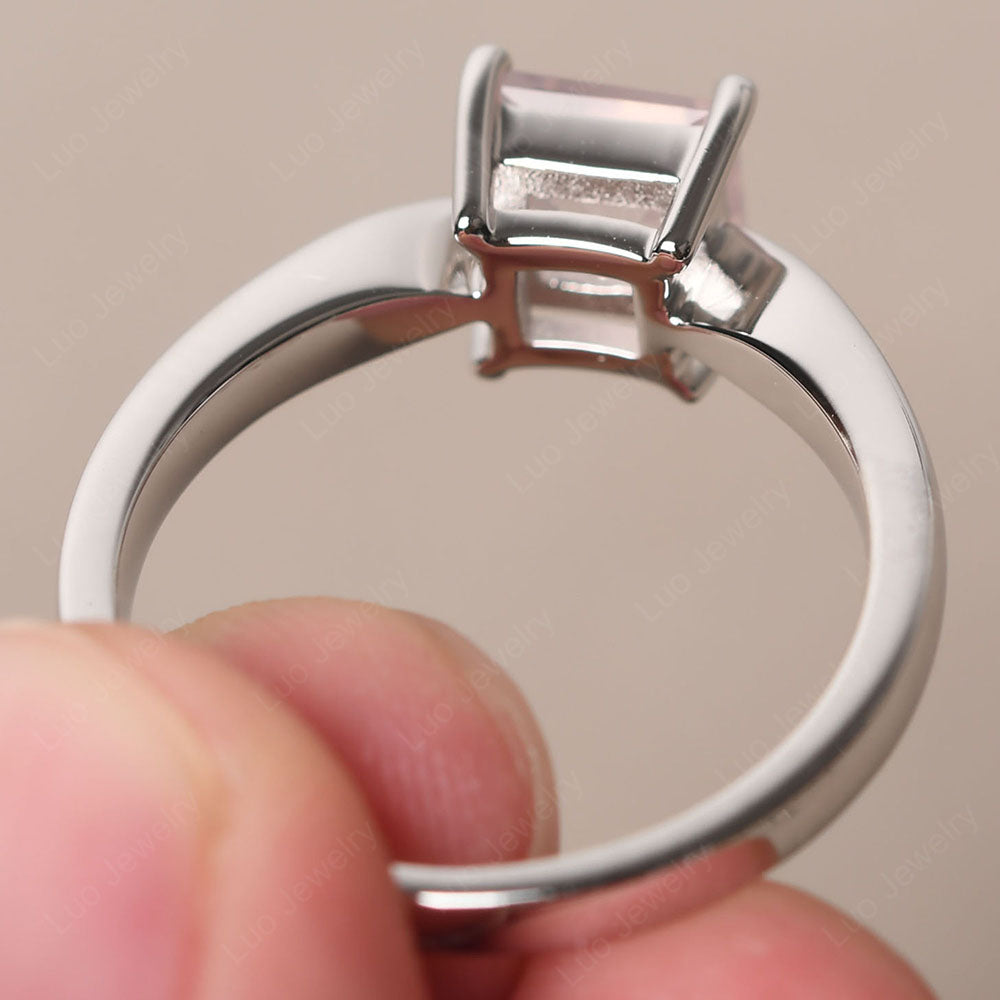 Rose Quartz Solitaire Princess Cut Engagement Ring - LUO Jewelry