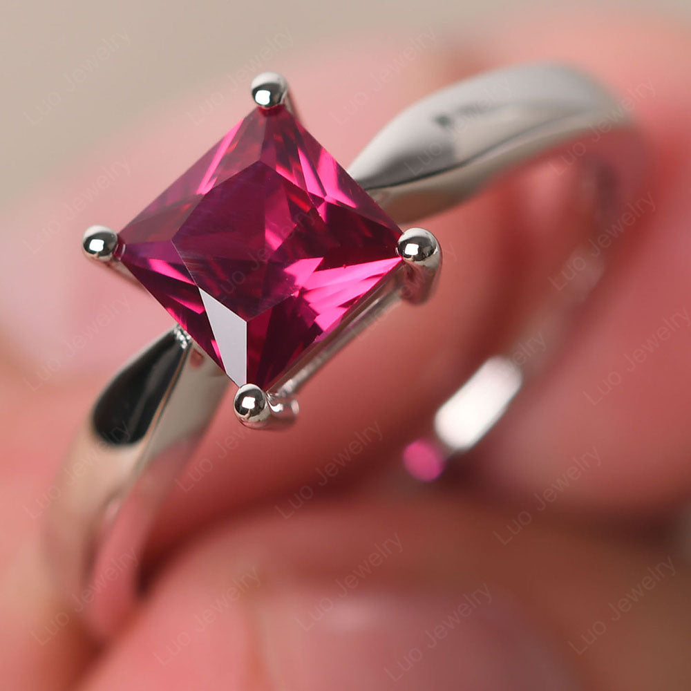 Ruby Solitaire Princess Cut Engagement Ring - LUO Jewelry