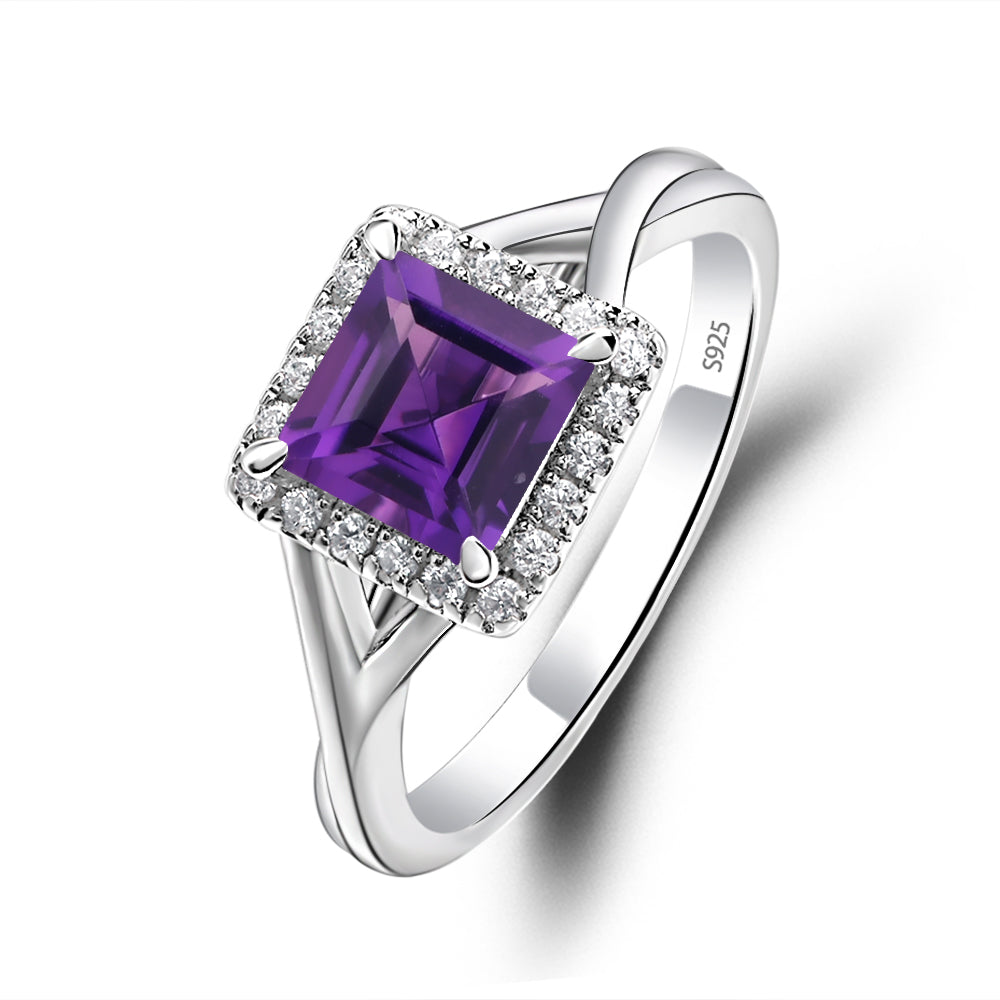 Amethyst Split Shank Halo Engagement Rings - LUO Jewelry