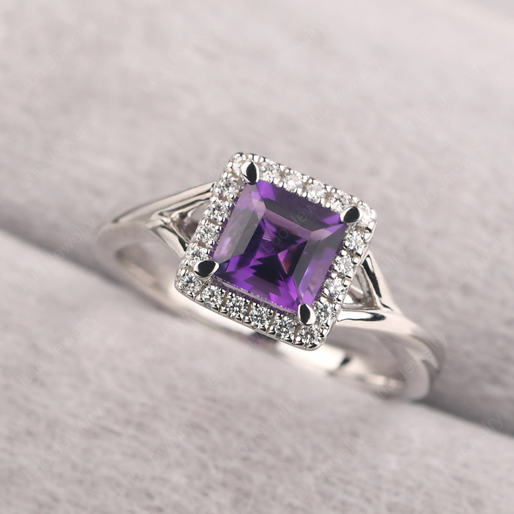 Amethyst Split Shank Halo Engagement Rings - LUO Jewelry