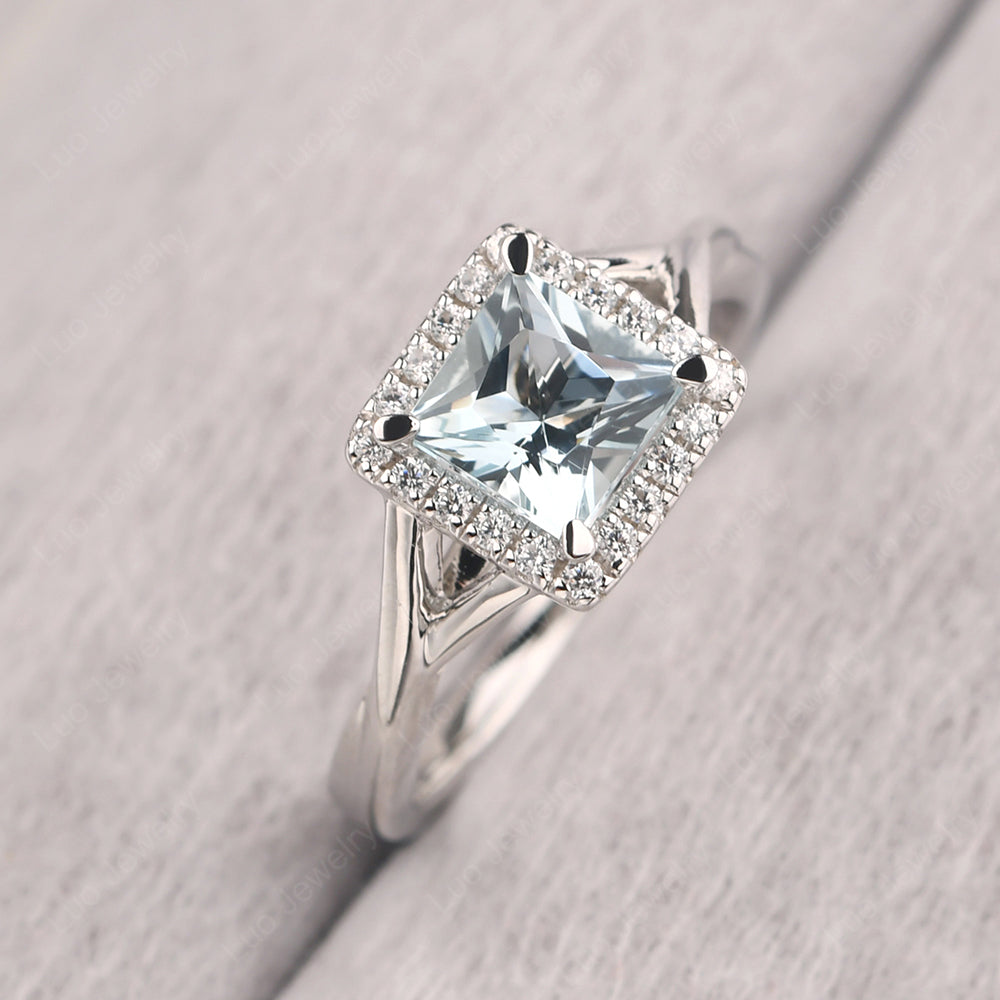 Aquamarine Split Shank Halo Engagement Rings - LUO Jewelry