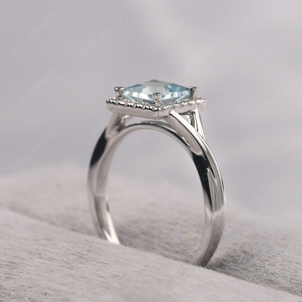Aquamarine Split Shank Halo Engagement Rings - LUO Jewelry