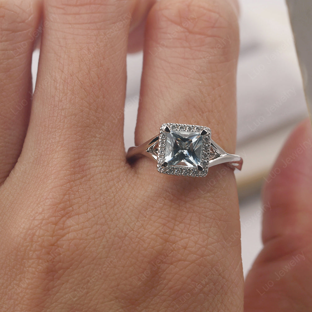 Aquamarine Split Shank Halo Engagement Rings - LUO Jewelry