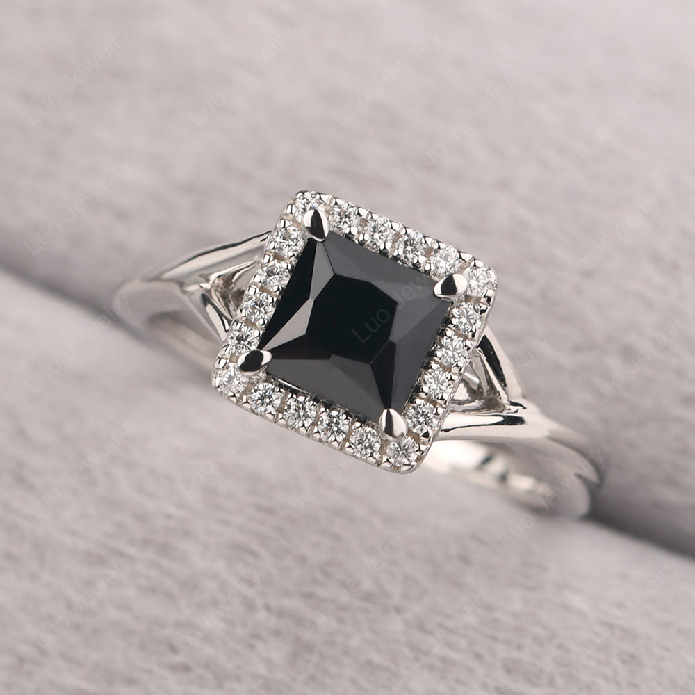 Black Spinel Split Shank Halo Engagement Rings - LUO Jewelry