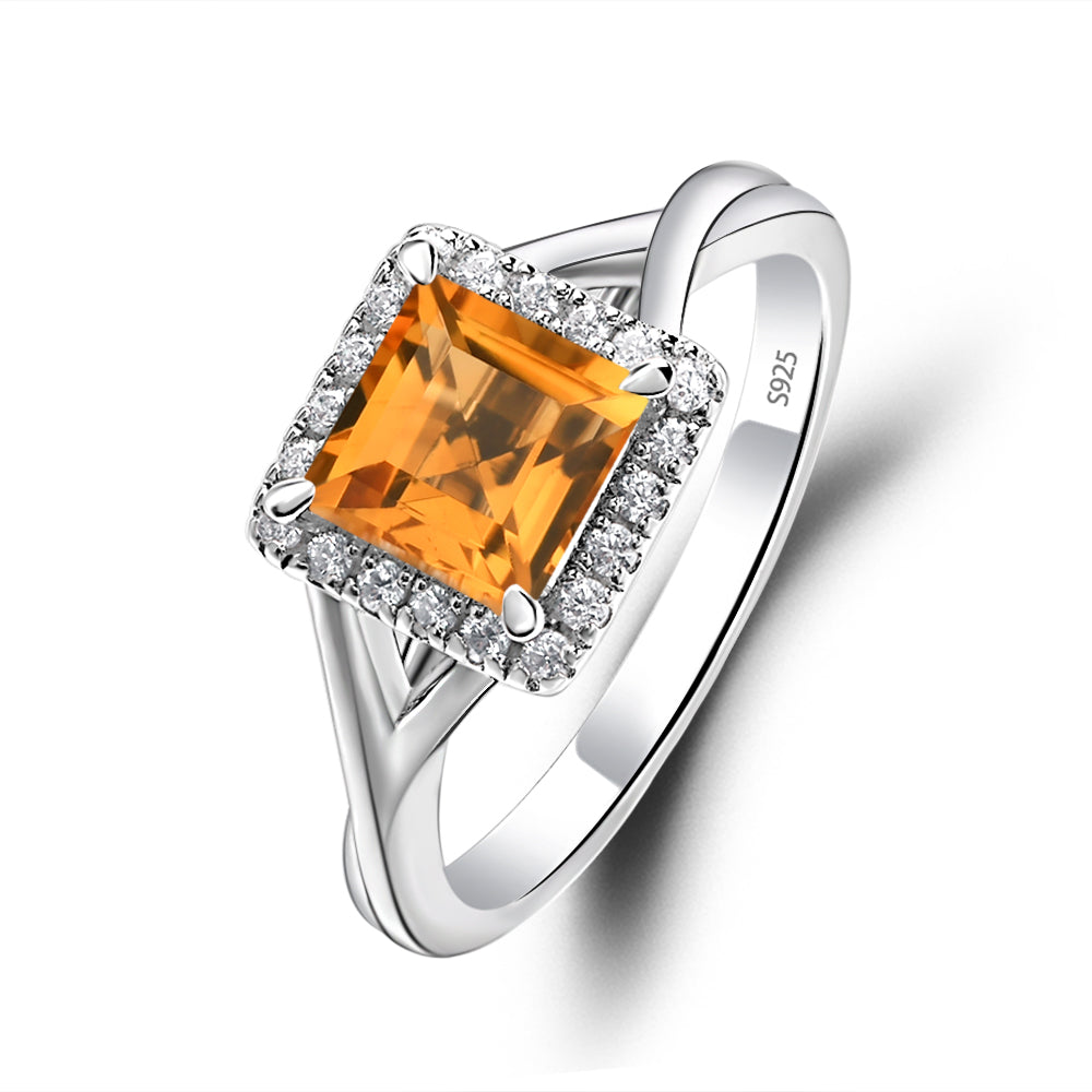 Citrine Split Shank Halo Engagement Rings - LUO Jewelry