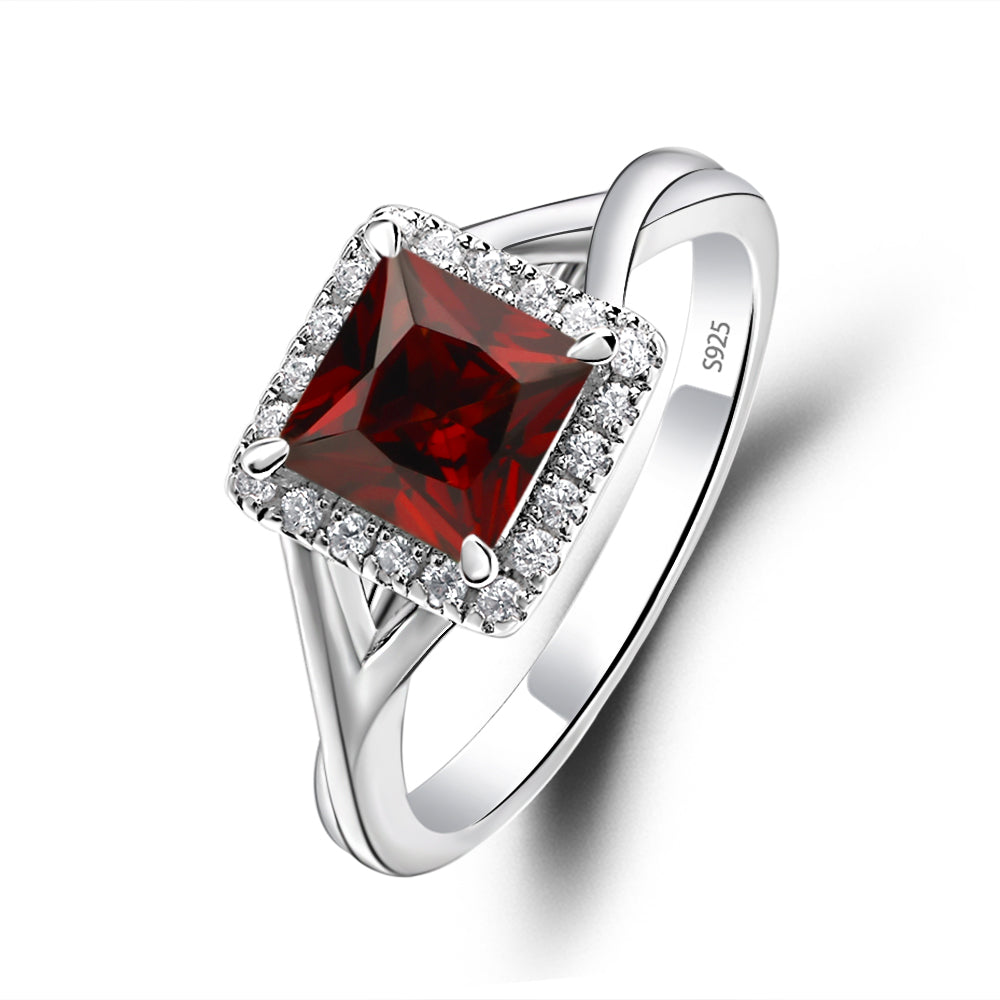 Garnet Split Shank Halo Engagement Rings - LUO Jewelry