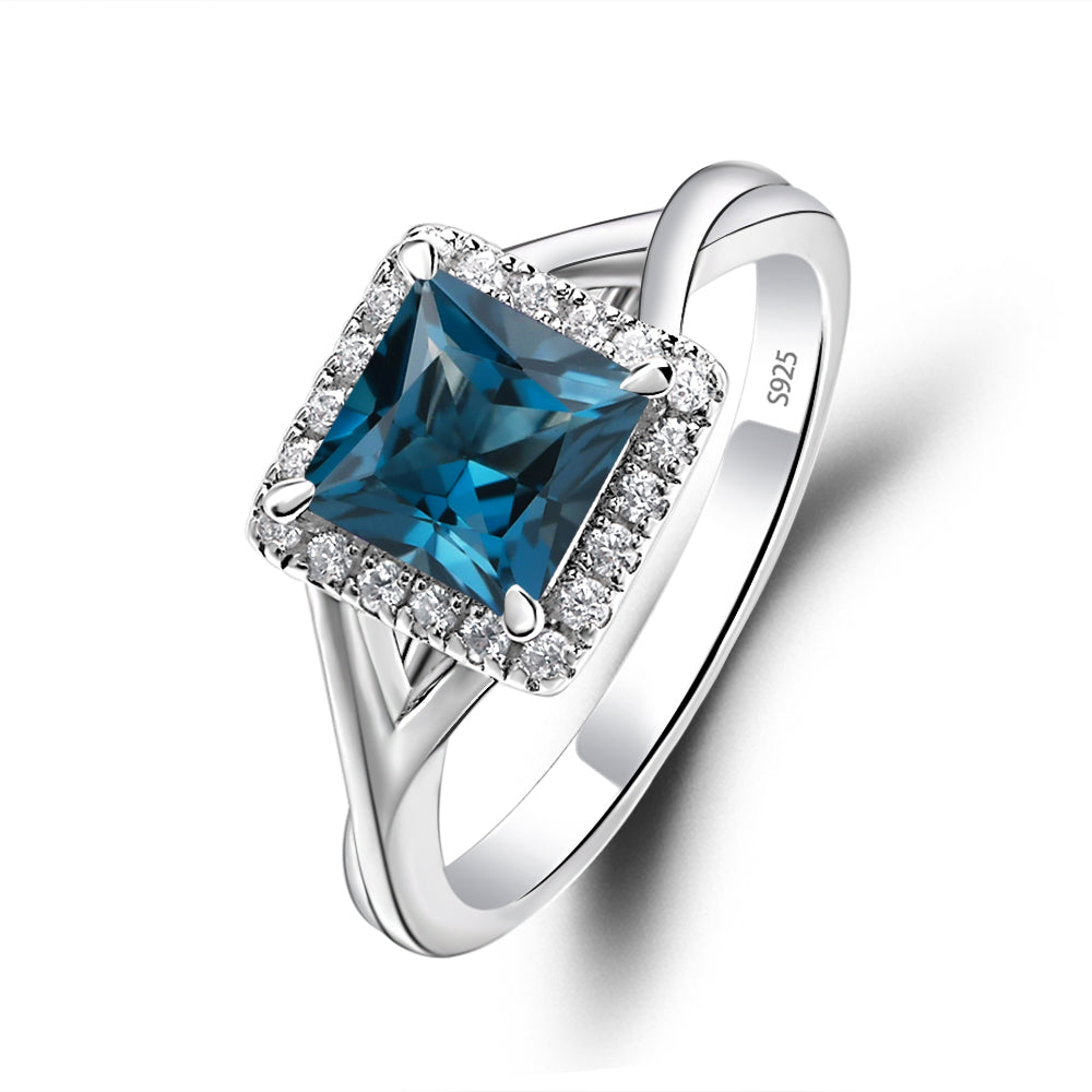 London Blue Topaz Split Shank Halo Engagement Rings - LUO Jewelry