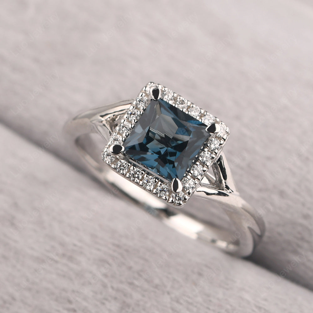 London Blue Topaz Split Shank Halo Engagement Rings - LUO Jewelry