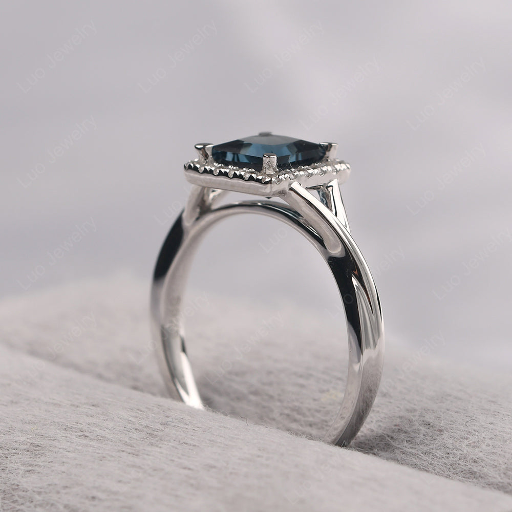 London Blue Topaz Split Shank Halo Engagement Rings - LUO Jewelry