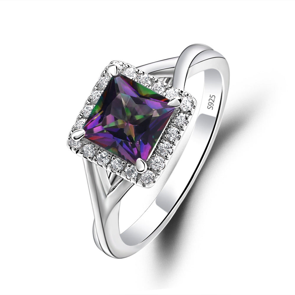 Mystic Topaz Split Shank Halo Engagement Rings - LUO Jewelry