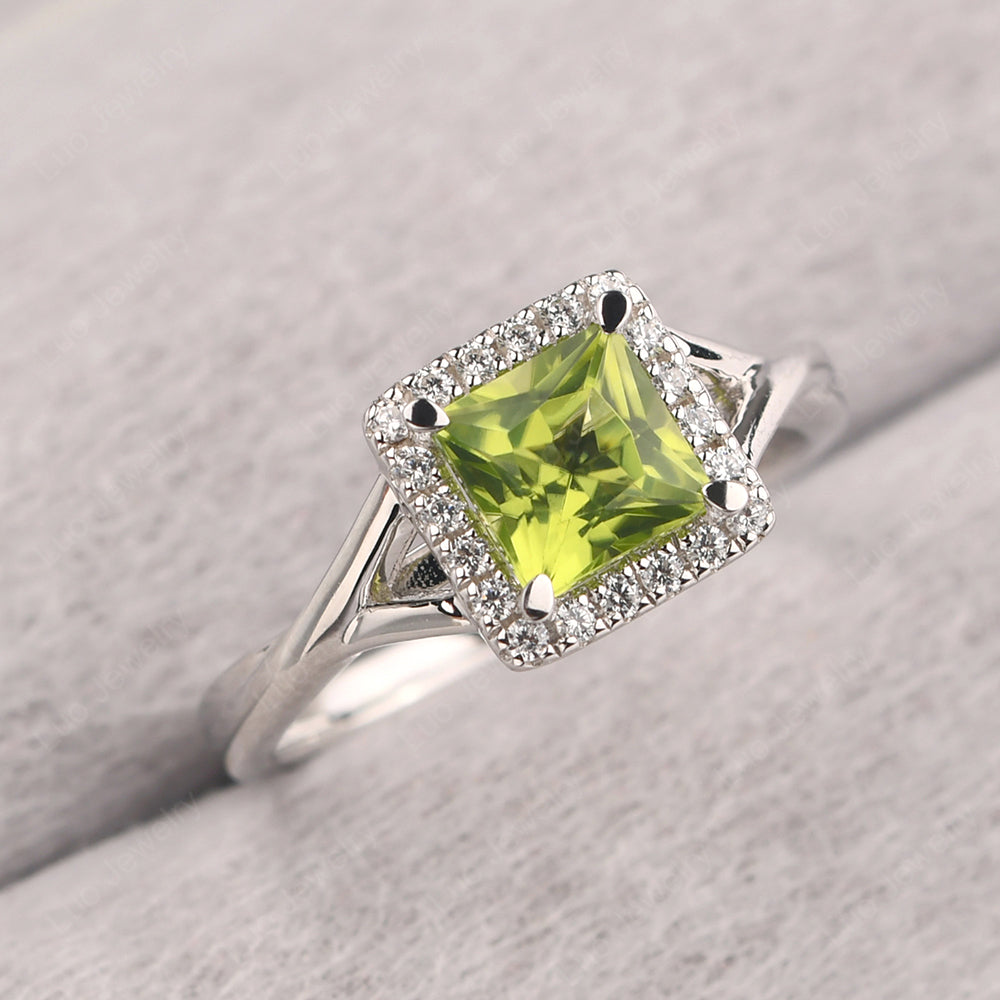 Peridot Split Shank Halo Engagement Rings - LUO Jewelry