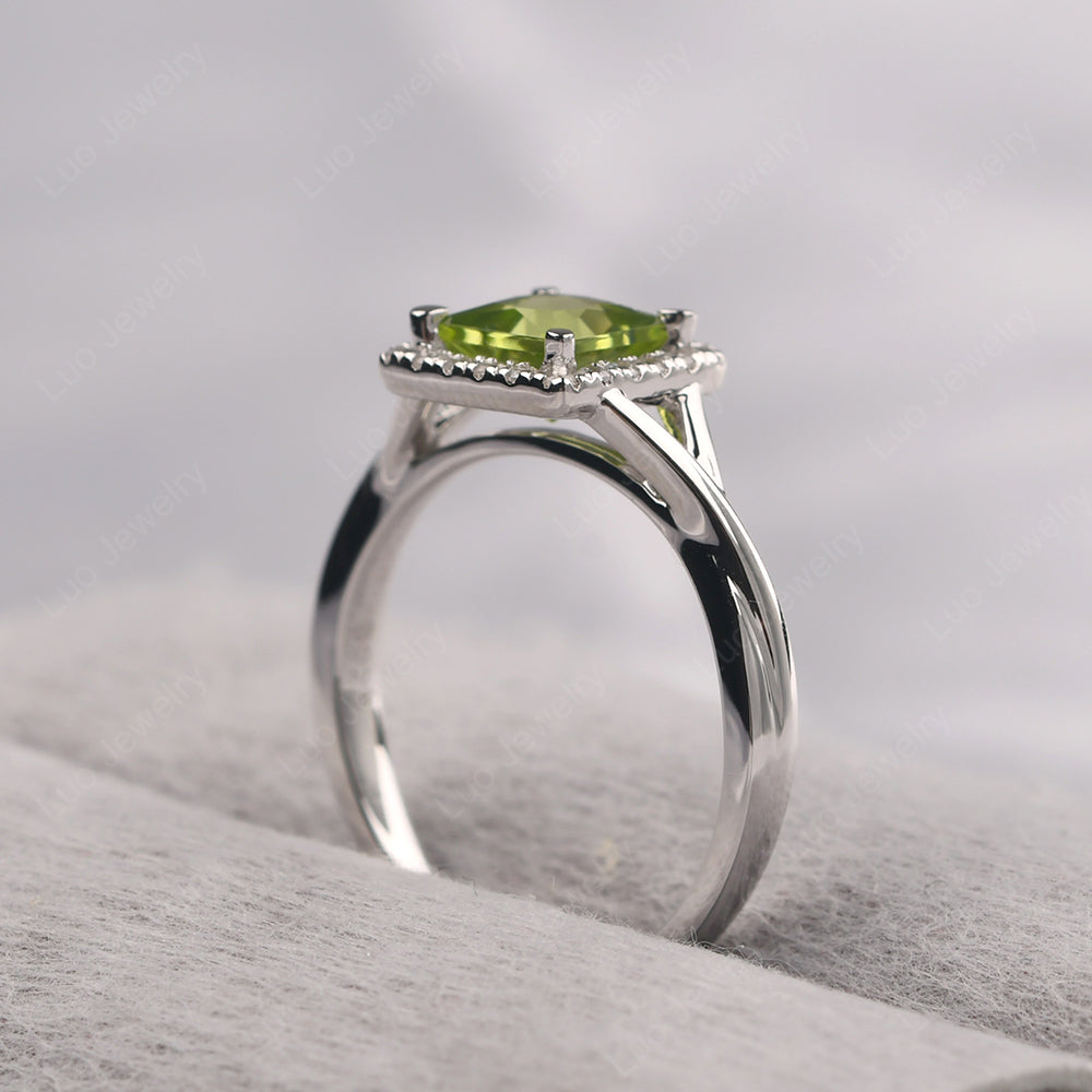 Peridot Split Shank Halo Engagement Rings - LUO Jewelry