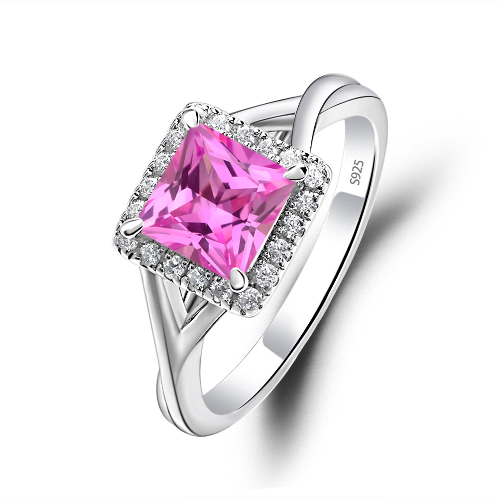 Pink Sapphire Split Shank Halo Engagement Rings - LUO Jewelry