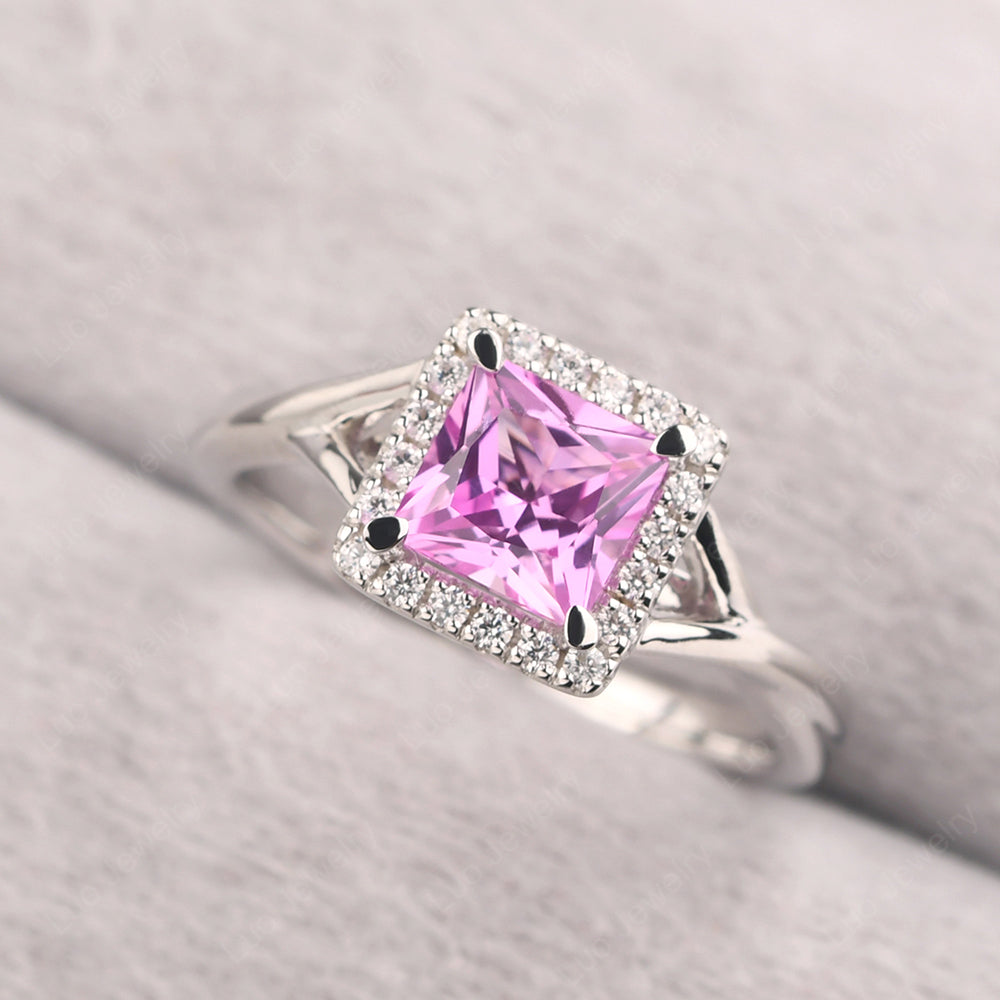 Pink Sapphire Split Shank Halo Engagement Rings - LUO Jewelry