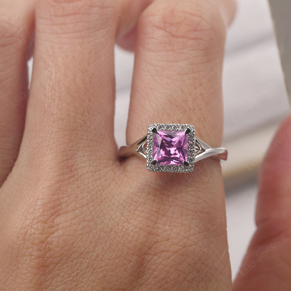 Pink Sapphire Split Shank Halo Engagement Rings - LUO Jewelry
