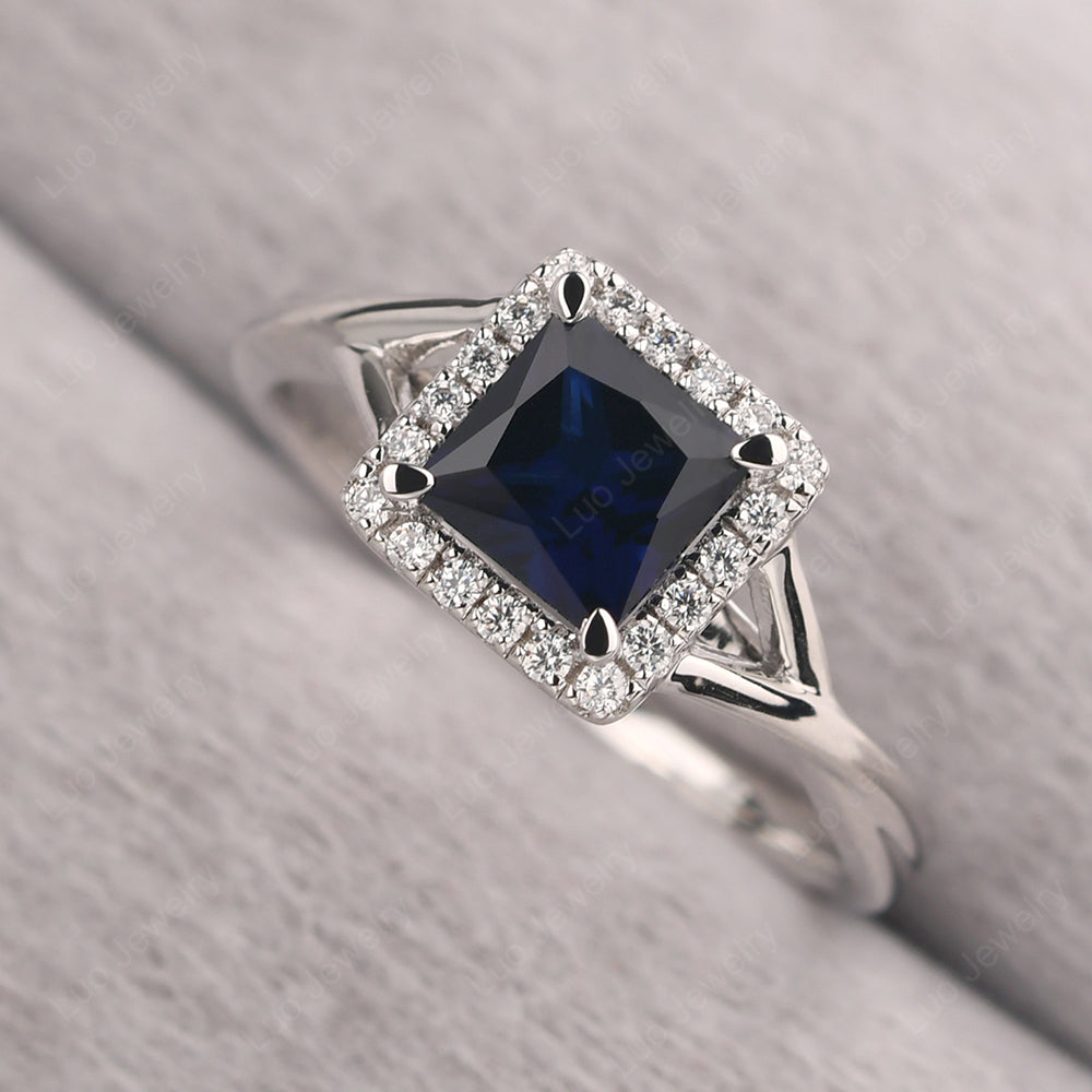 Sapphire Split Shank Halo Engagement Rings - LUO Jewelry