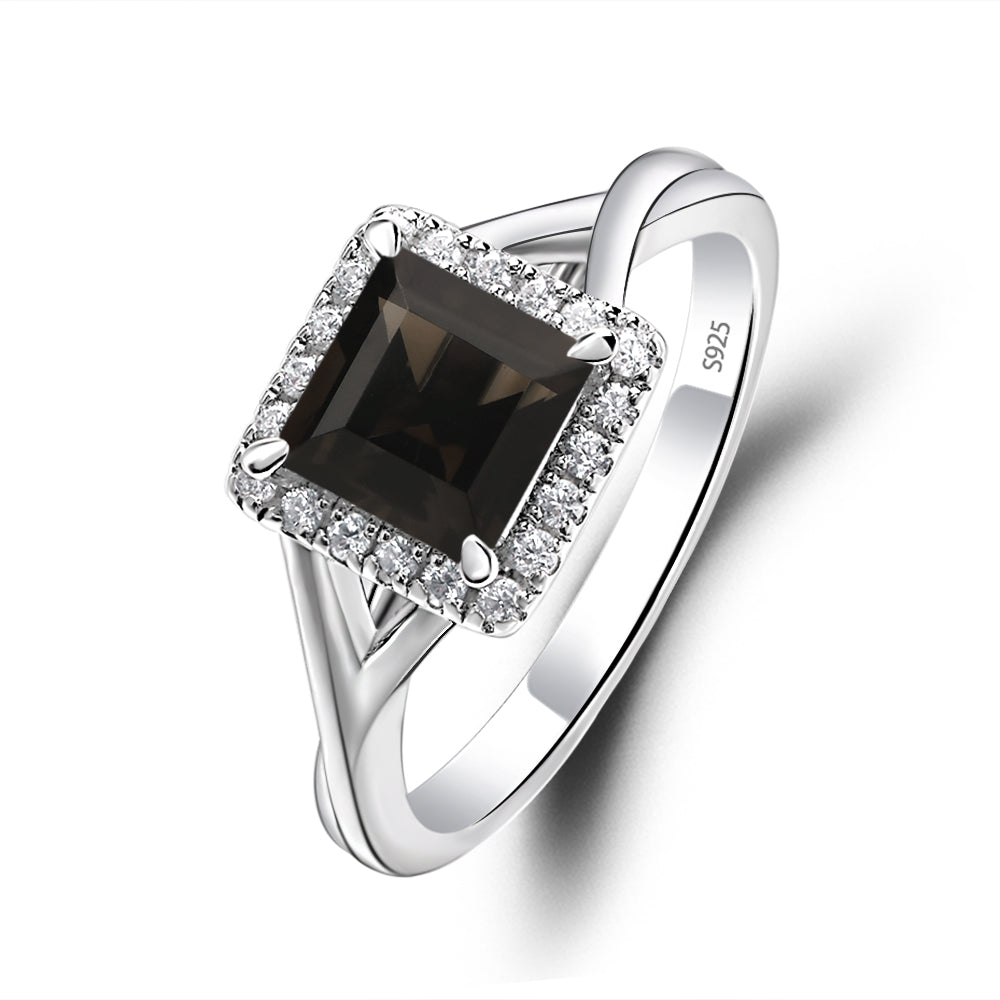 Smoky Quartz  Split Shank Halo Engagement Rings - LUO Jewelry