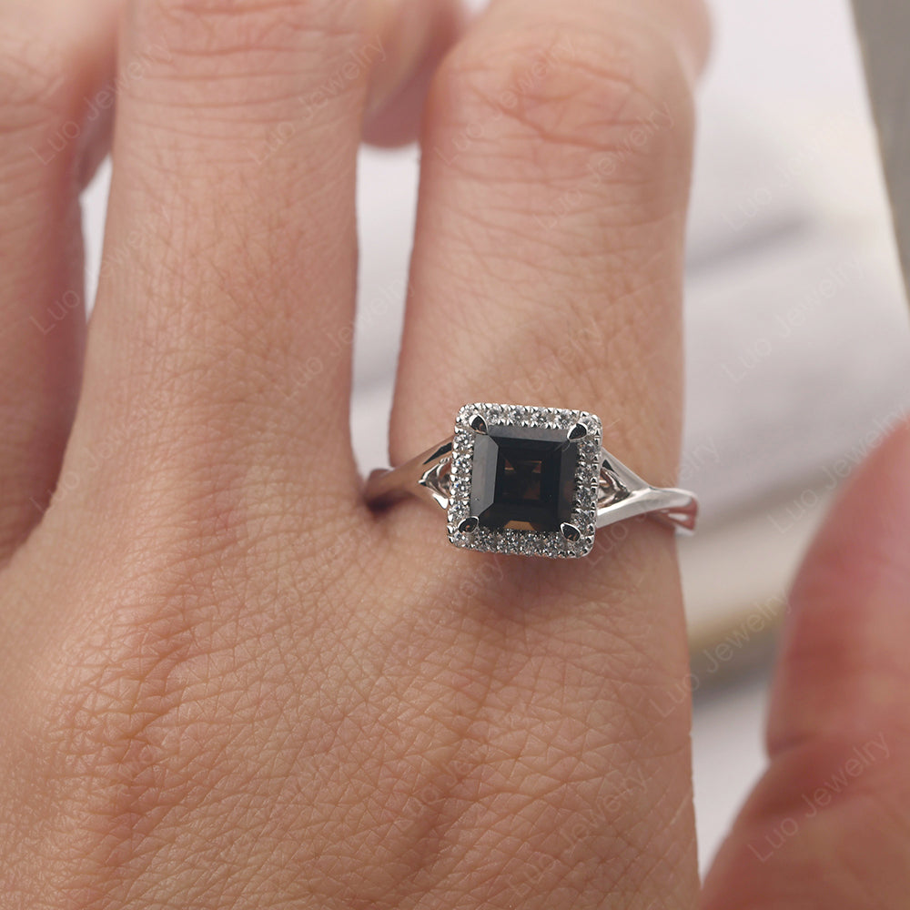 Smoky Quartz Split Shank Halo Engagement Rings - LUO Jewelry