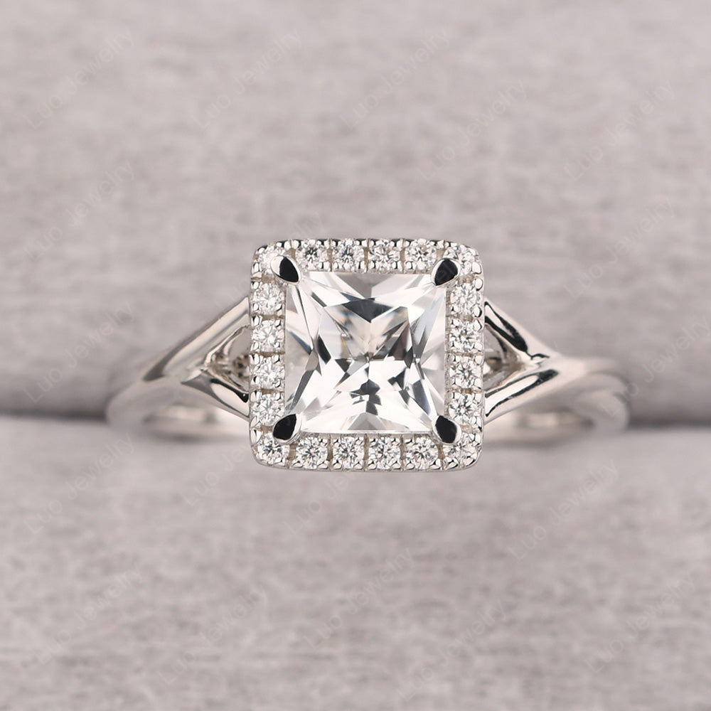 White Topaz Split Shank Halo Engagement Rings - LUO Jewelry