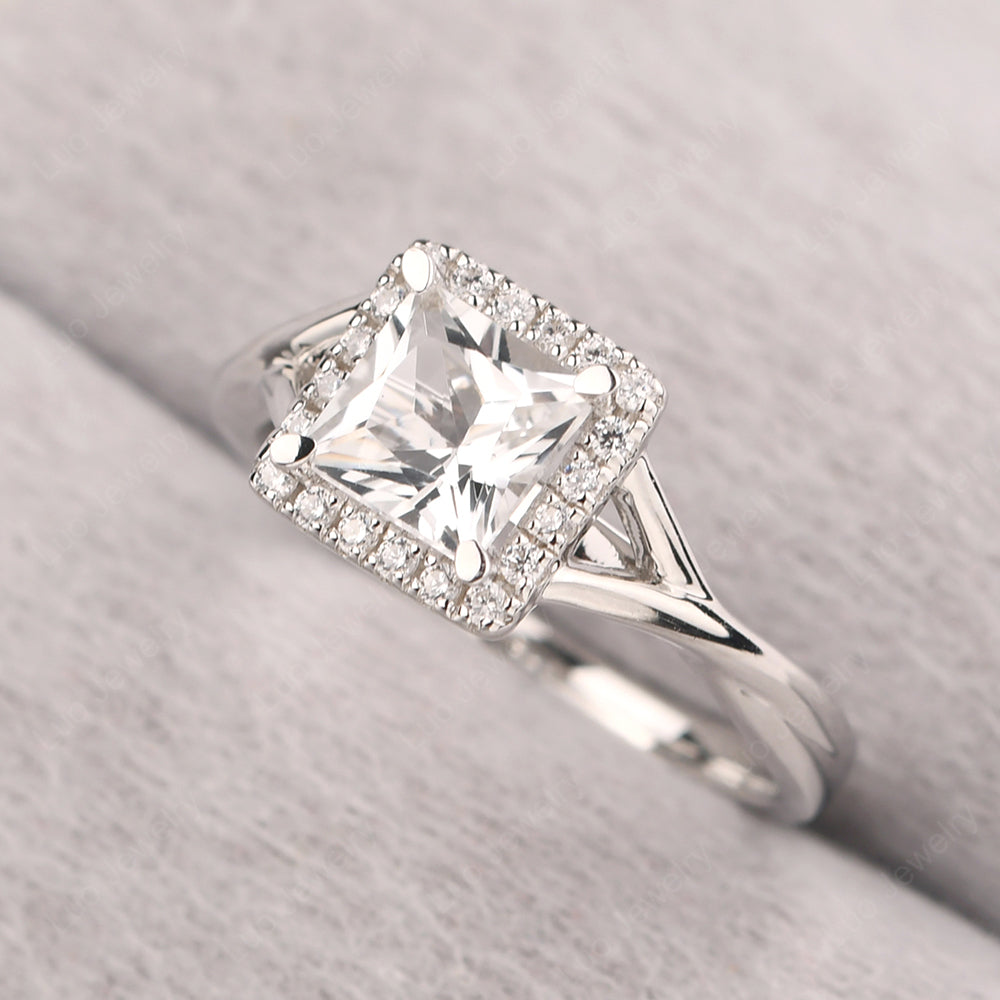 White Topaz Split Shank Halo Engagement Rings - LUO Jewelry