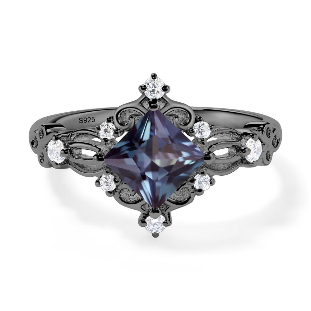 Princess Cut Art Deco Alexandrite Ring - LUO Jewelry #metal_black finish sterling silver