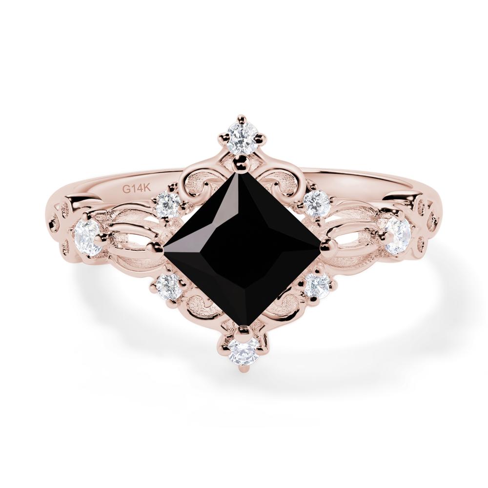 Princess Cut Art Deco Black Stone Ring - LUO Jewelry #metal_14k rose gold