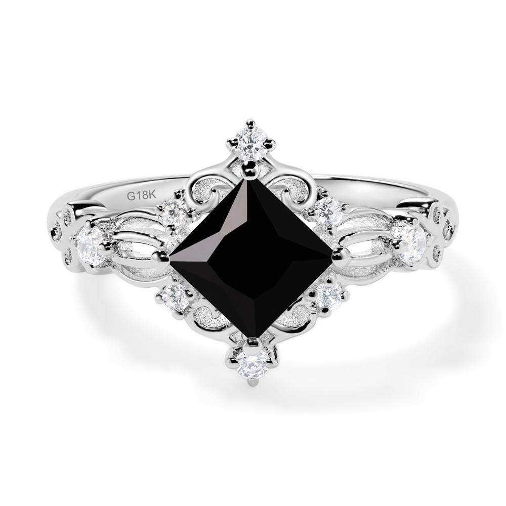 Princess Cut Art Deco Black Stone Ring - LUO Jewelry #metal_18k white gold