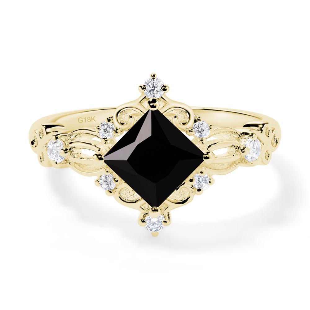 Princess Cut Art Deco Black Stone Ring - LUO Jewelry #metal_18k yellow gold