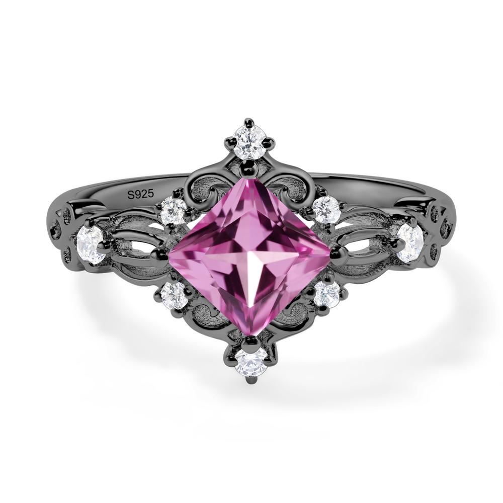 Princess Cut Art Deco Pink Sapphire Ring - LUO Jewelry #metal_black finish sterling silver