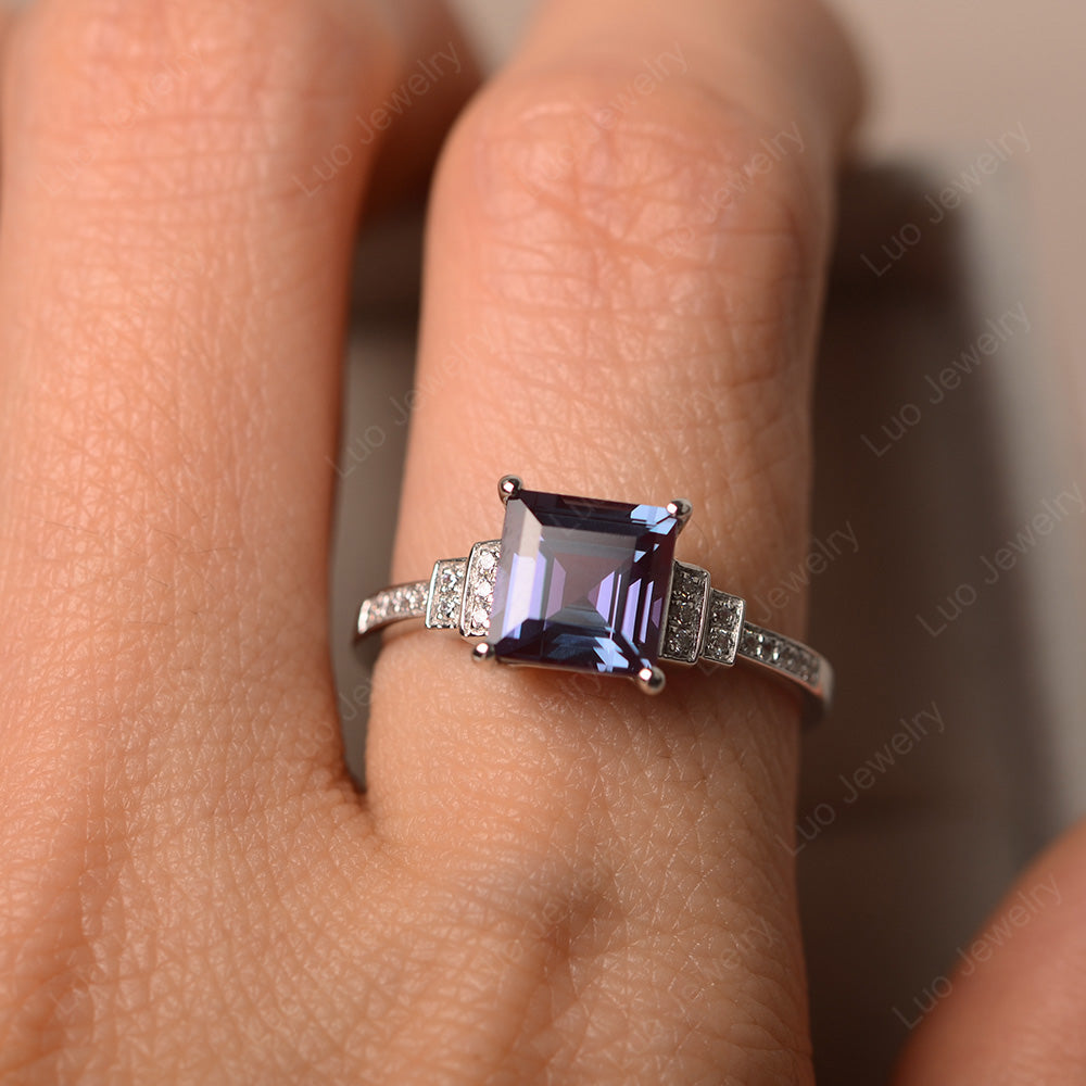 Square Cut Alexandrite Wedding Ring For Women - LUO Jewelry